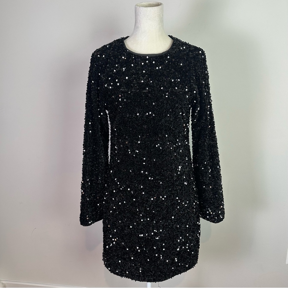 H & M Womens Black Sequins Long Sleeve Dress New Size Small New Years Holiday